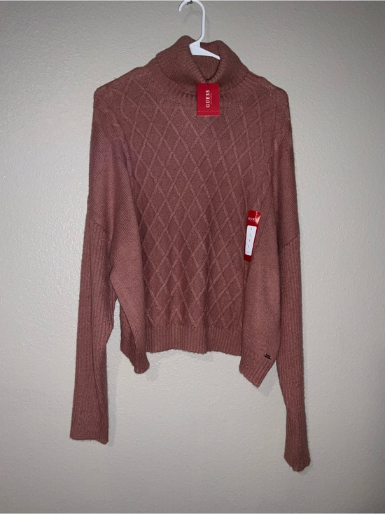 Guess Sweaters - GUESS Mauve Cable Knit Turtleneck Sweater